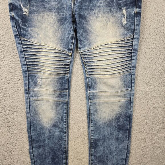 Southpole Men's Moto Skinny Jeans Blue Distressed Acid Wash Size 36x32 - Picture 5 of 16